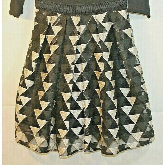 Anthropologie Plenty by Tracy Reese Black Fit Flare Dress Gold Metallic 6 P - Picture 4 of 6